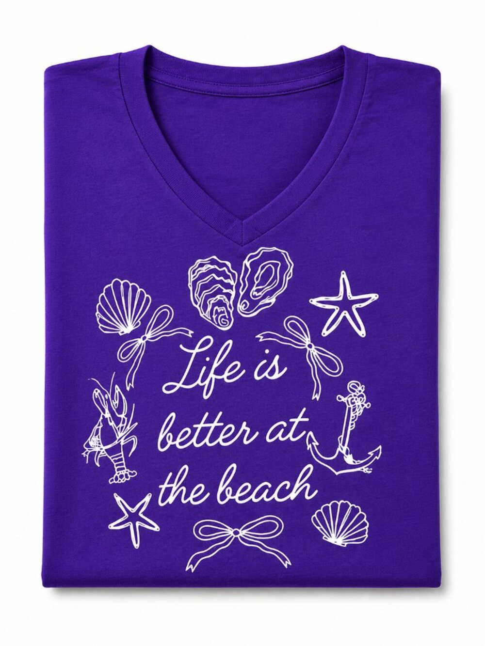 Studio 33 Women’s Life Is Better at the Beach V-Neck Purple Graphic Tee S-XL